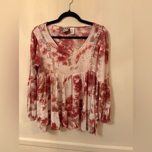 Take Two Clothing Co. Women's Pheasant Boho Top -Pink,White,Gray -Sz L